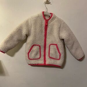 Kids Cream Fleece Jacket with Pink Trim